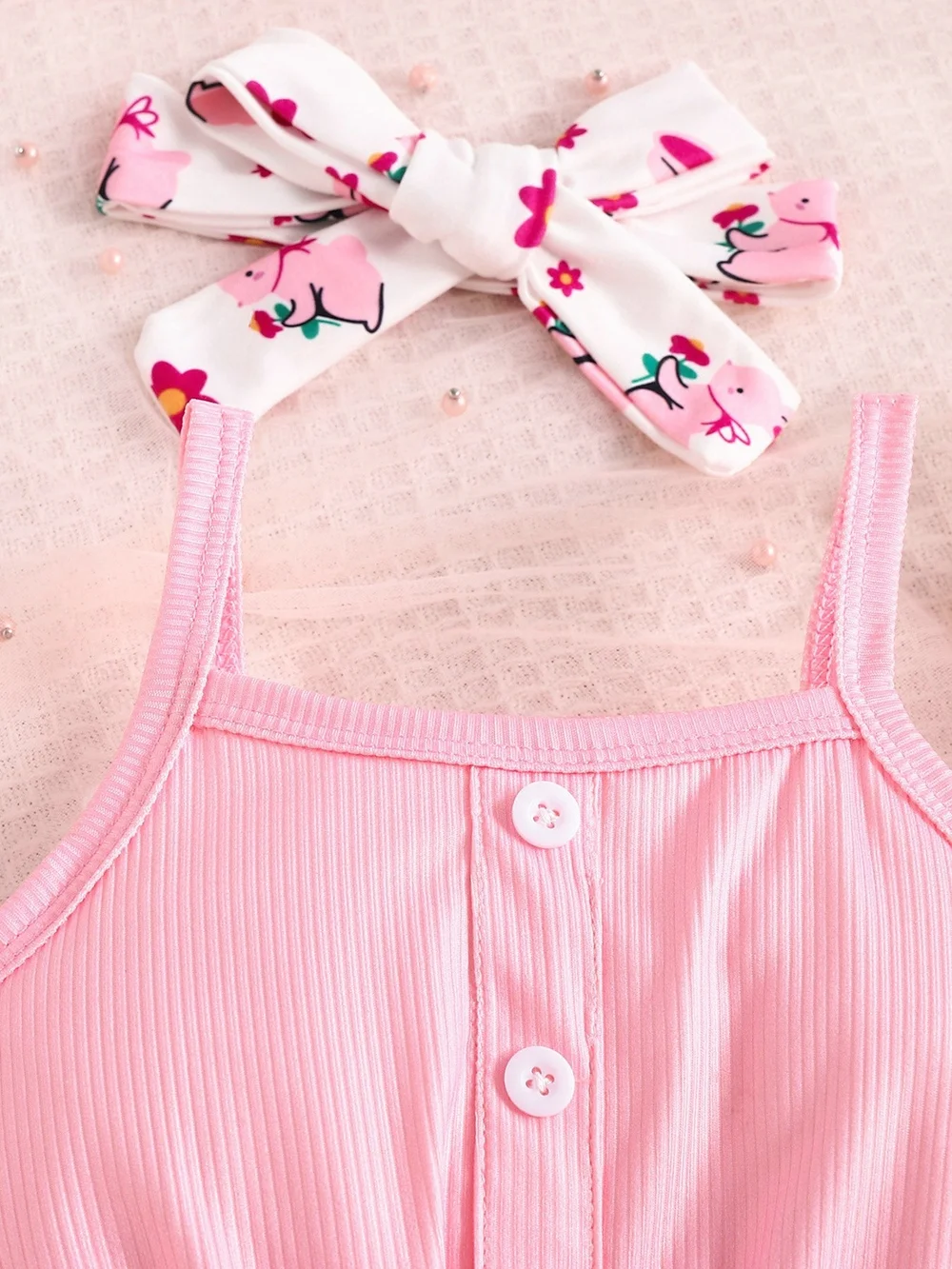 Pink Ruffle Tank & Bunny Print Flared Leg Set
